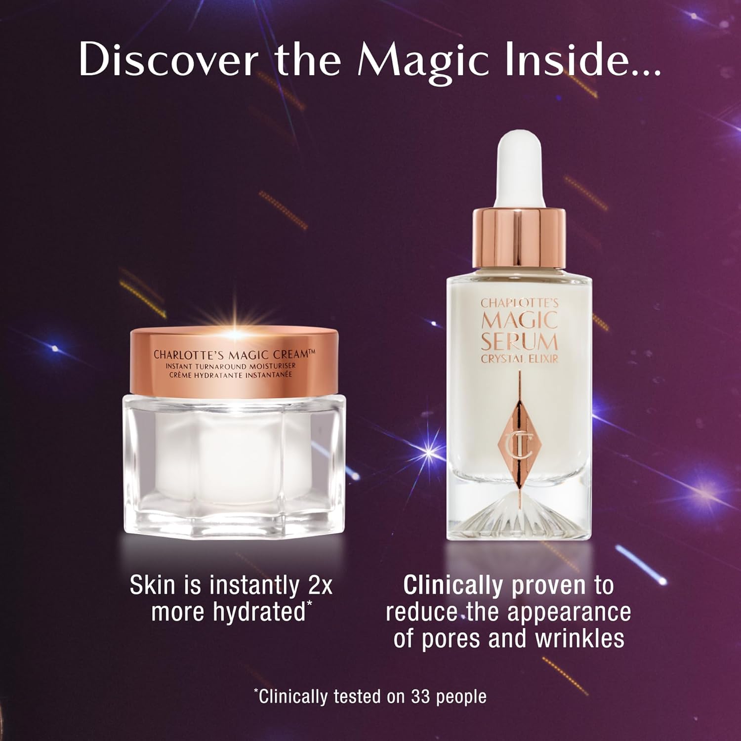 Charlotte Tilbury Holiday Beauty Set - Full-Size Charlotte's Magic Cream & Magic Serum, Golden Goddess Eyeshadow Quad & Icon Baby Lip Duo - Complete Skincare Makeup Gift Collection for a Radiant Glow