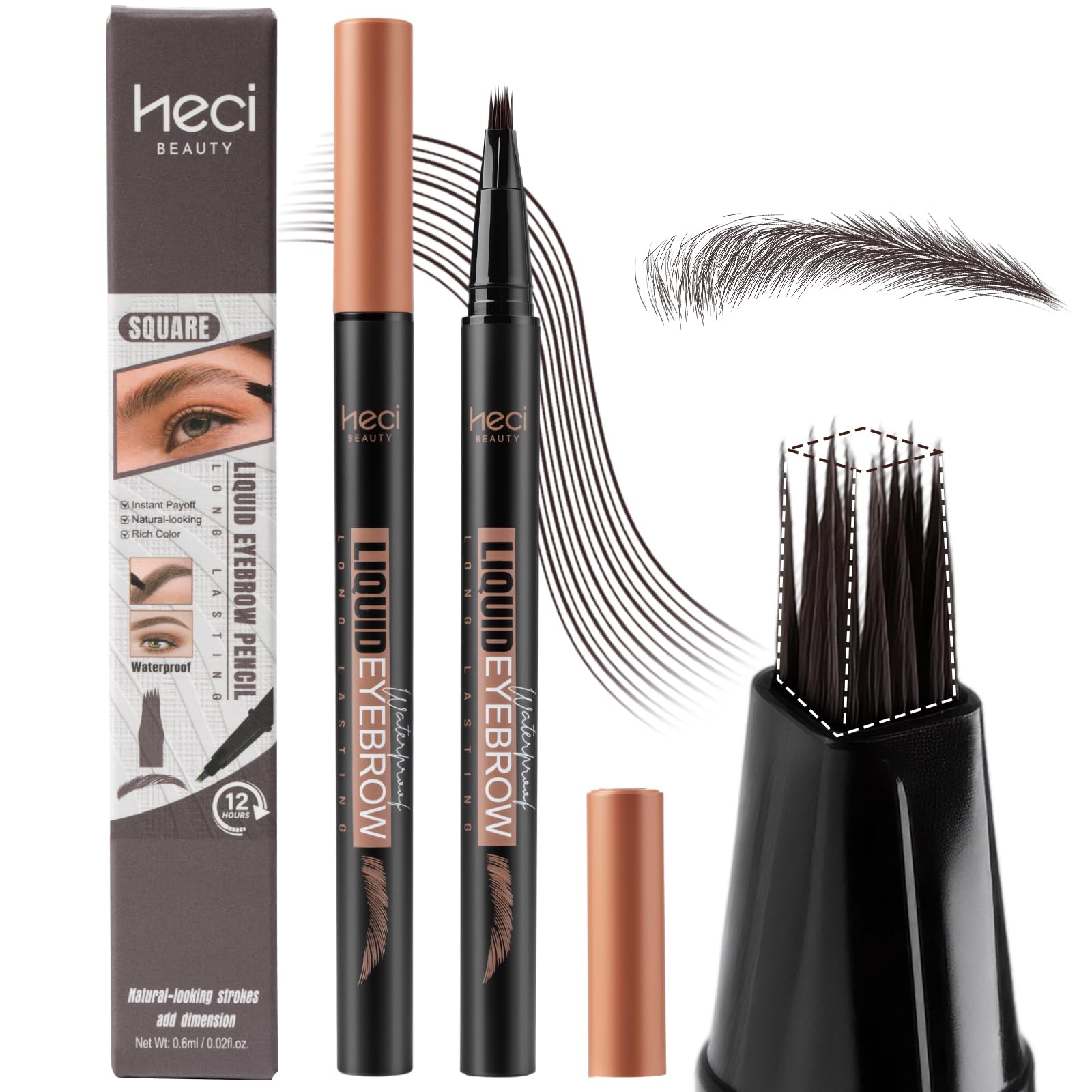 HECI BEAUTY Microblading Eyebrow Pencil - Waterproof Hair Stroke Brush with 3D Fiber Technology | 24HR Smudge-Proof | Natural Looking Brows Filler | Easy Apply & Gifts for Women, Brown