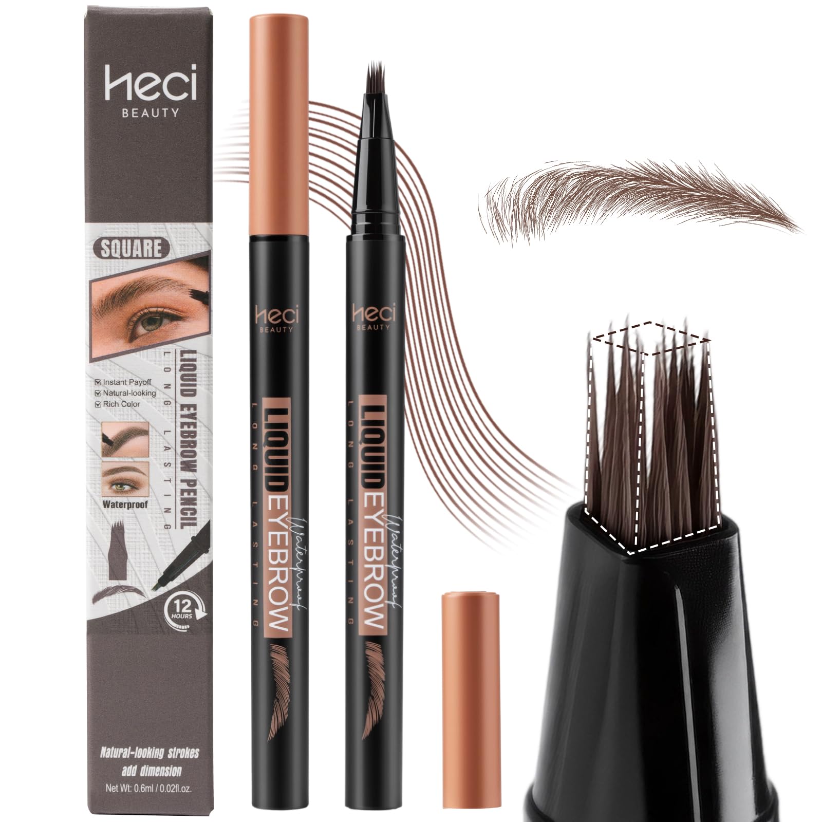 HECI BEAUTY Microblading Eyebrow Pencil - Waterproof Hair Stroke Brush with 3D Fiber Technology | 24HR Smudge-Proof | Natural Looking Brows Filler | Easy Apply & Gifts for Women, Brown