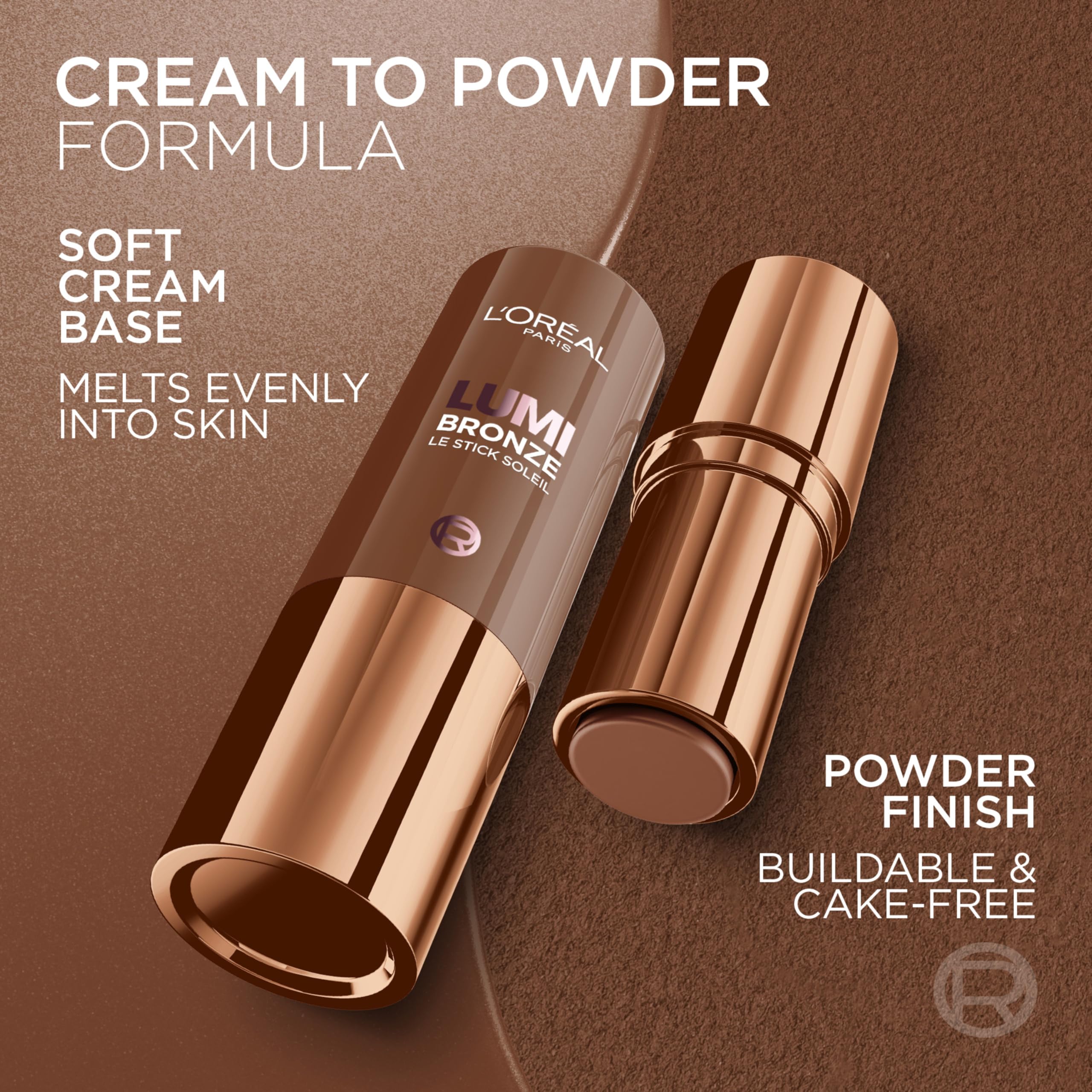L'Oreal Paris Lumi Bronze Le Stick Soleil Bronzer Stick, Cream-To-Powder Bronzer For A Sunkissed Face Makeup Glow, 100 Sunkissed Rosé